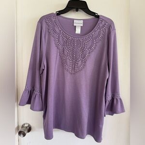 Alfred Dunner Purple Crochet Trim Top
